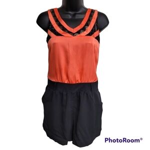 Vero Moda Orange And Black Beaded Neckline Romper